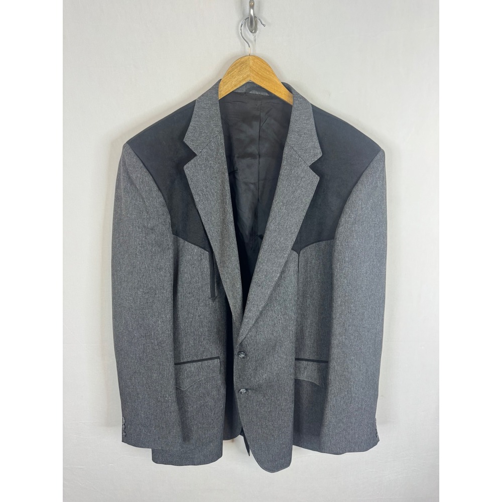 Circle S Mens Western Blazer Gray Black Faux Suede Yoke Sport Coat 54L  USA